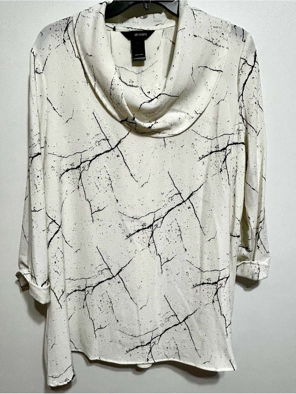 Ali Miles vanilla color Cowl Neck tunic with Black Marble Print